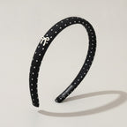 Rhinestone Studded Padded Headband Bow - Black Polka Dot Hair Band
