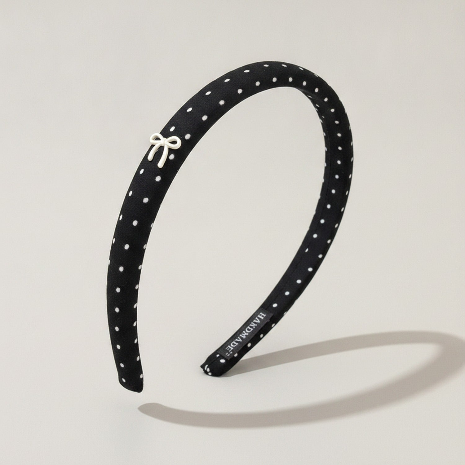 Rhinestone Studded Padded Headband Bow - Black Polka Dot Hair Band