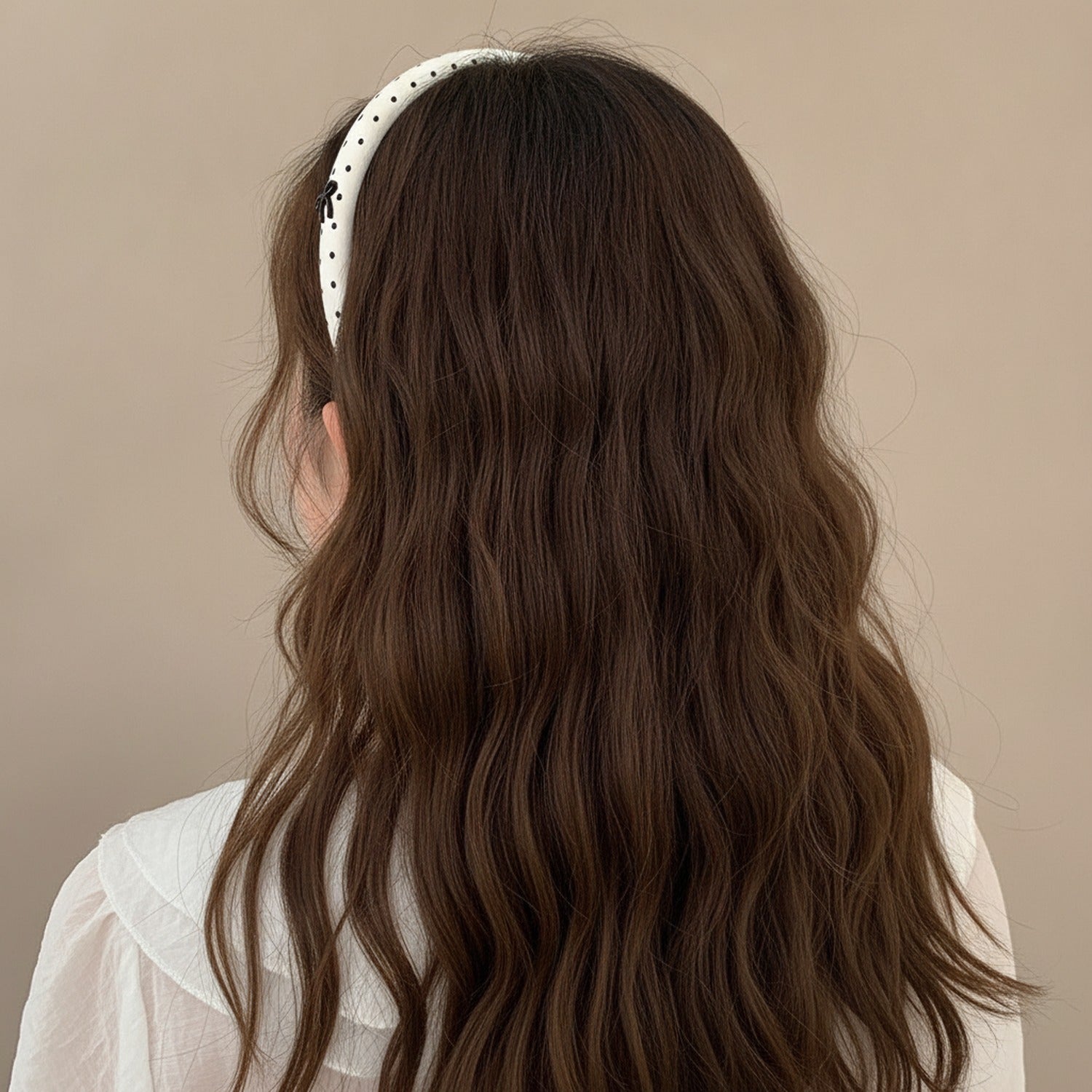 Rhinestone Studded Padded Headband Bow - Black Polka Dot Hair Band