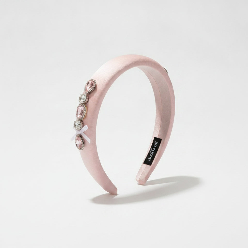 Pink Padded Headband With Rhinestone Gems – hair accessories (view 1)