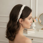 White Beaded Padded Headband With Black Stripe – hair accessories (view 2)