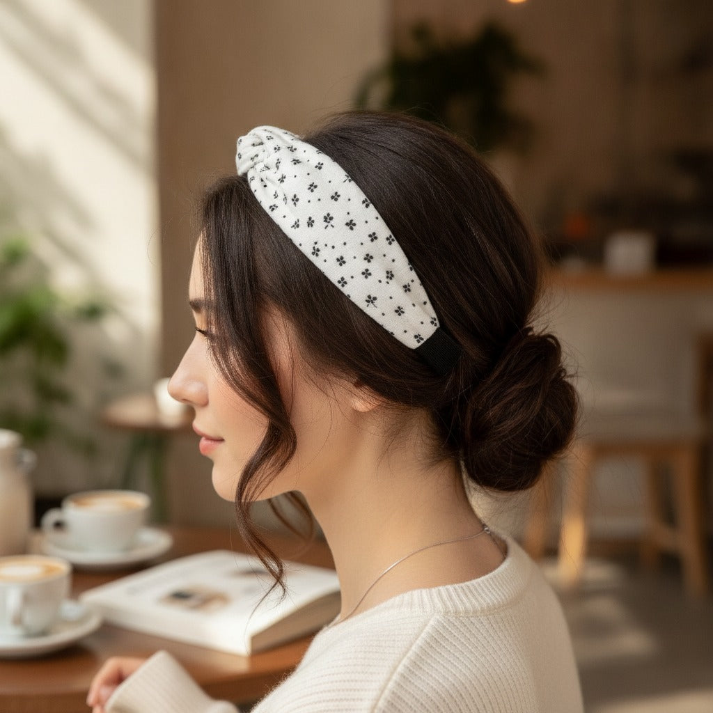 White Speckled Padded Headband With Black Trim – hair accessories (view 2)