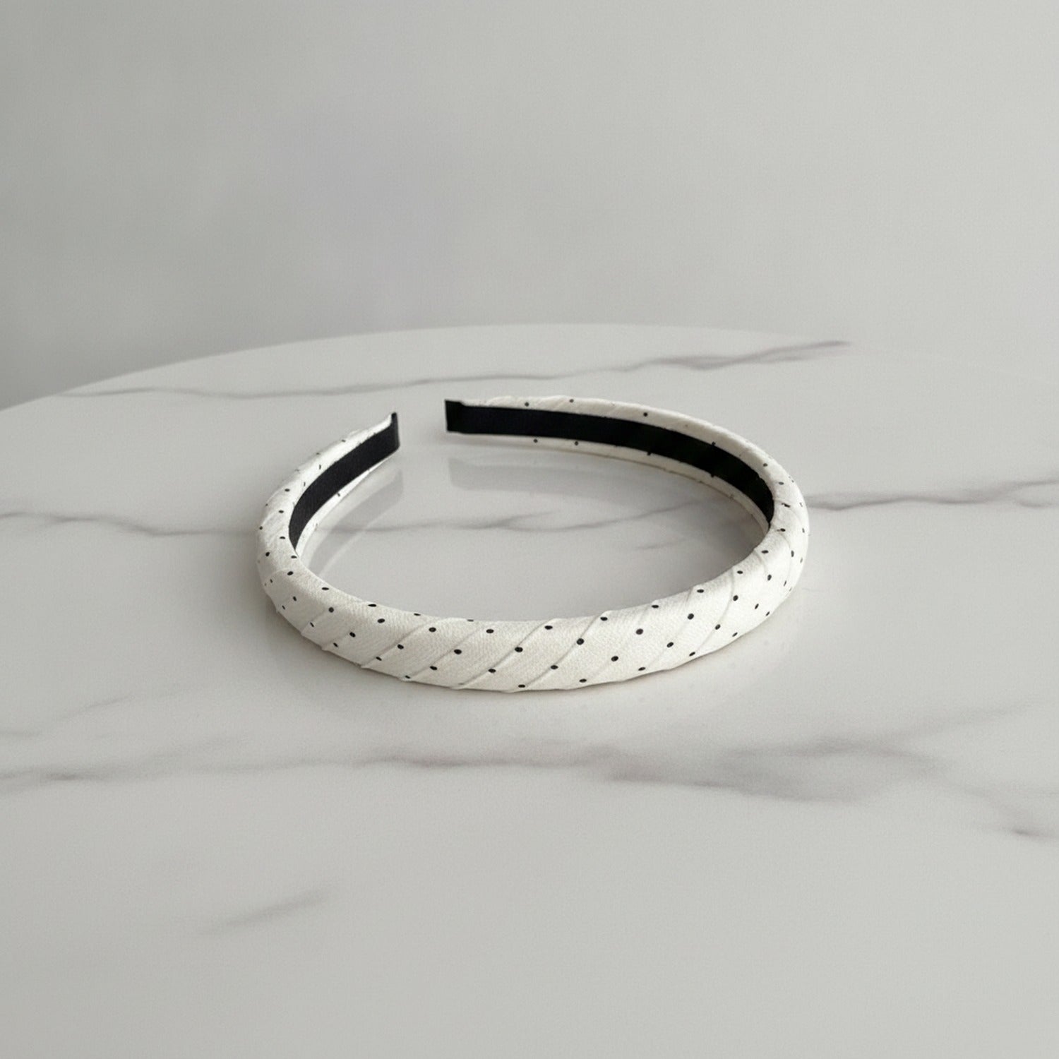 Padded Headband - Beige Polka Dot Headband