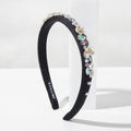 Padded Headband With Rhinestone Flowers - Black