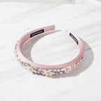 Padded Headband With Rhinestone Flowers - Pink – hair accessories (view 2)