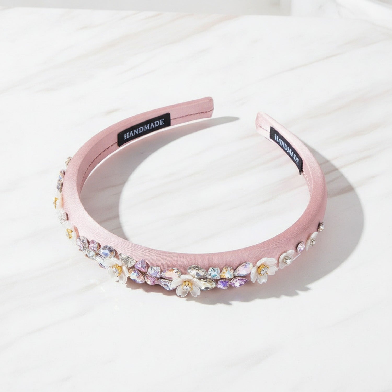 Padded Headband With Rhinestone Flowers - Pink – hair accessories (view 2)