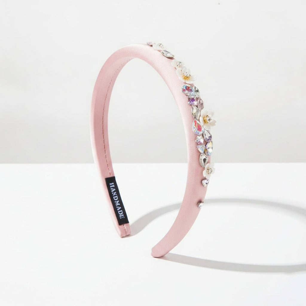 Padded Headband With Rhinestone Flowers - Pink – hair accessories (view 1)