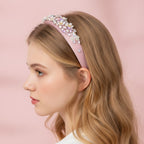 Padded Headband With Rhinestone Flowers - Pink – hair accessories (view 3)