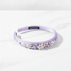 Padded Headband With Rhinestone Flowers - Purple