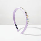 Padded Headband With Rhinestone Flowers - Purple