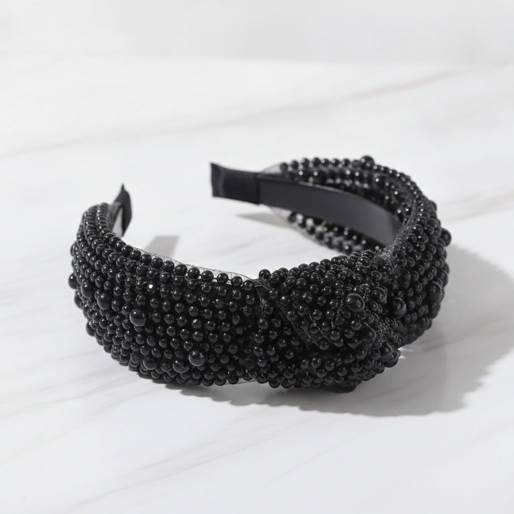 Beaded Padded Headband Knot - Black – hair accessories (view 2)