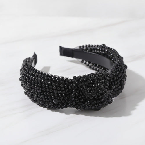 Beaded Padded Headband Knot - Black