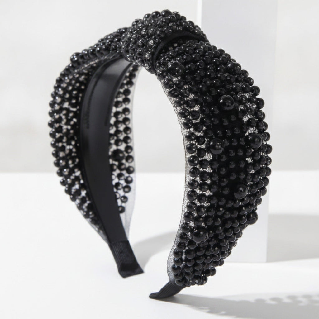 Beaded Padded Headband Knot - Black – hair accessories (view 1)