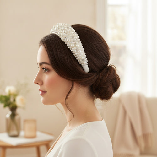 Beaded Padded Headband Knot - White – hair accessories (view 2)
