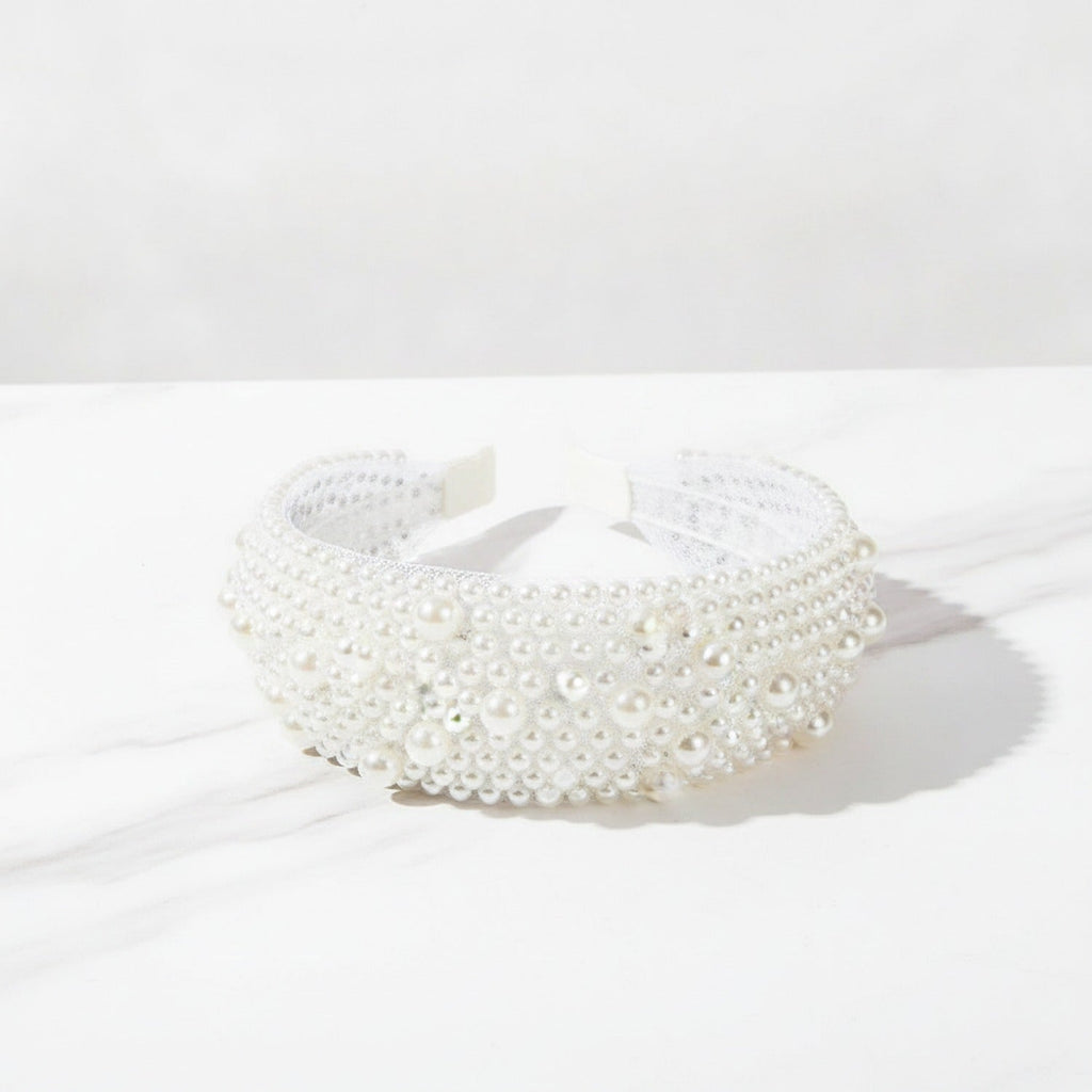 Beaded Padded Headband Knot - White