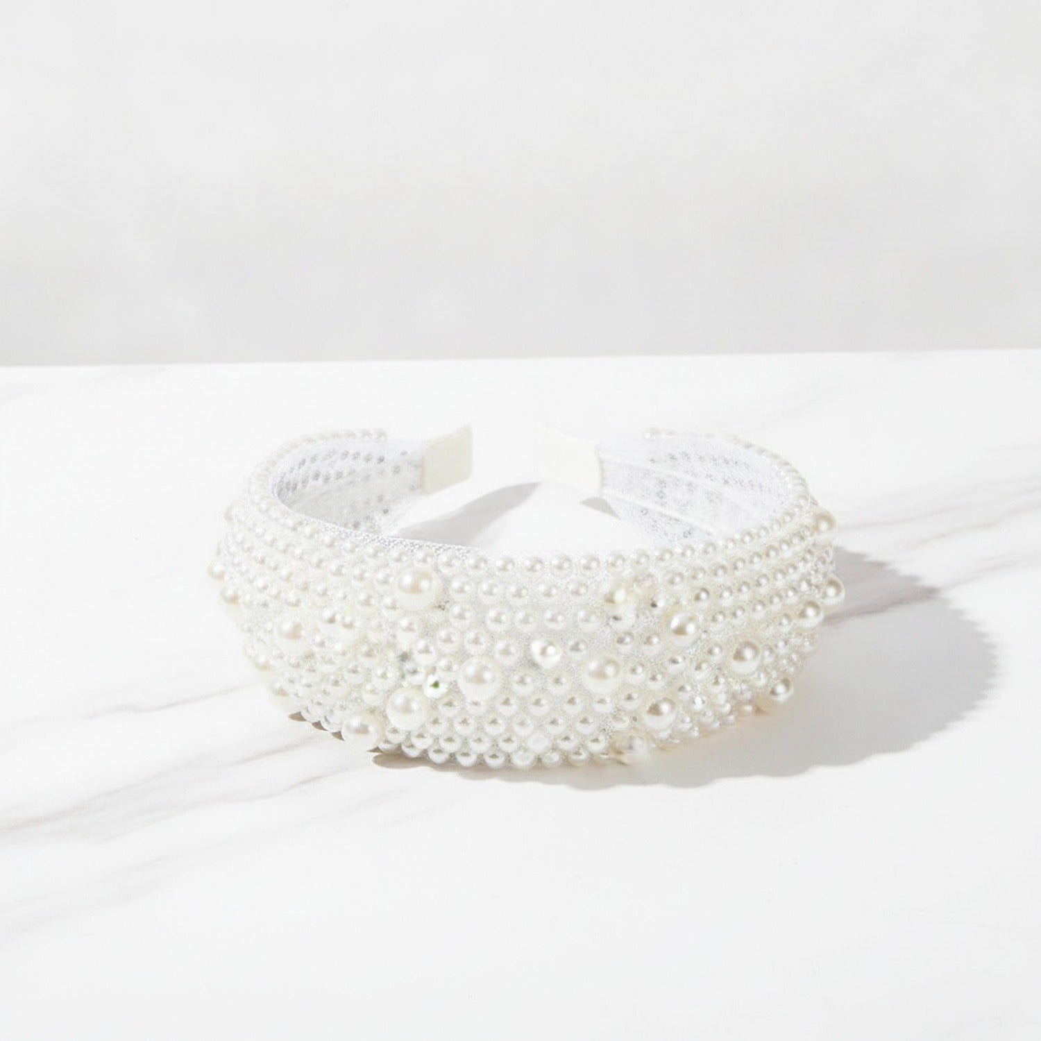Beaded Padded Headband Knot - White