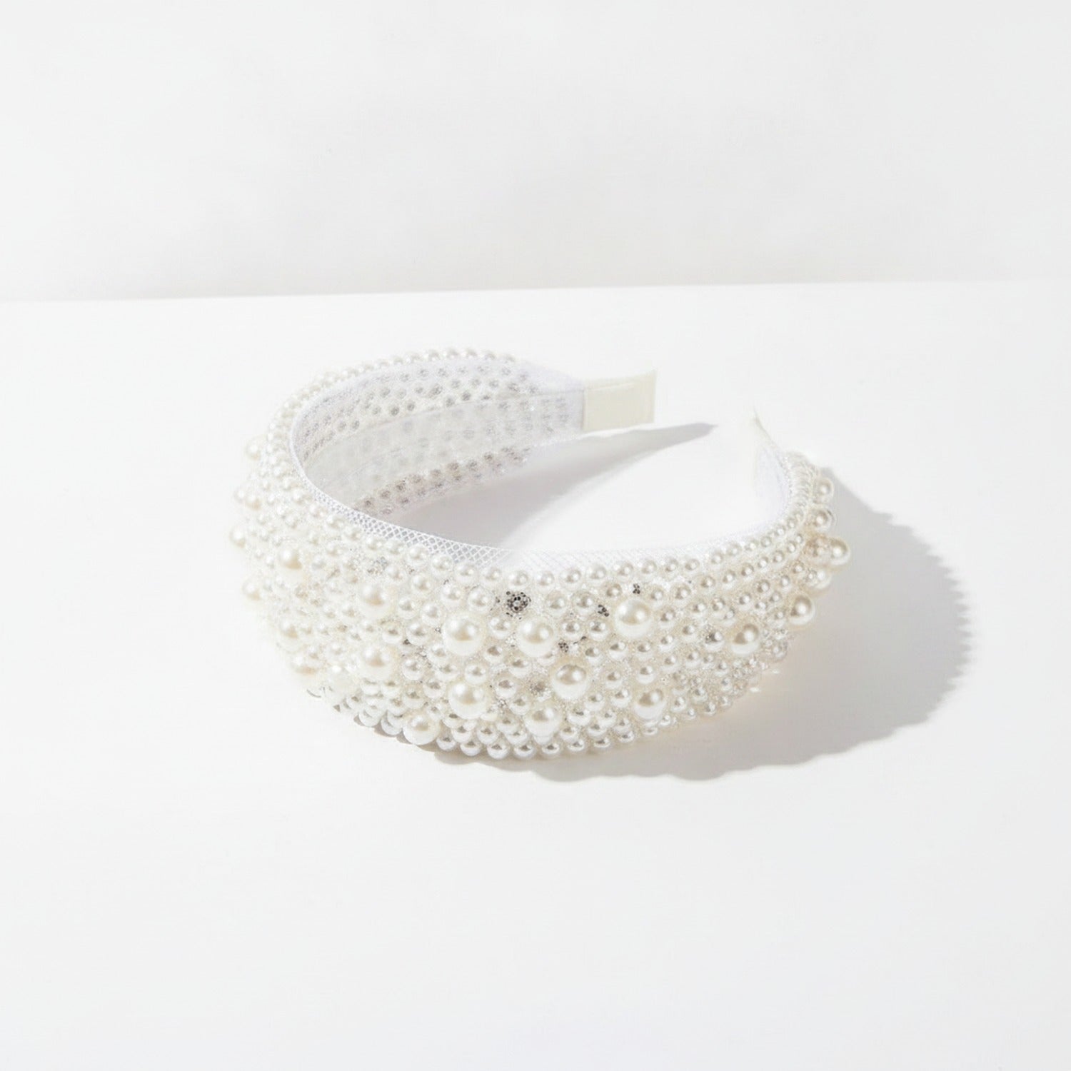 Beaded Padded Headband Knot - White