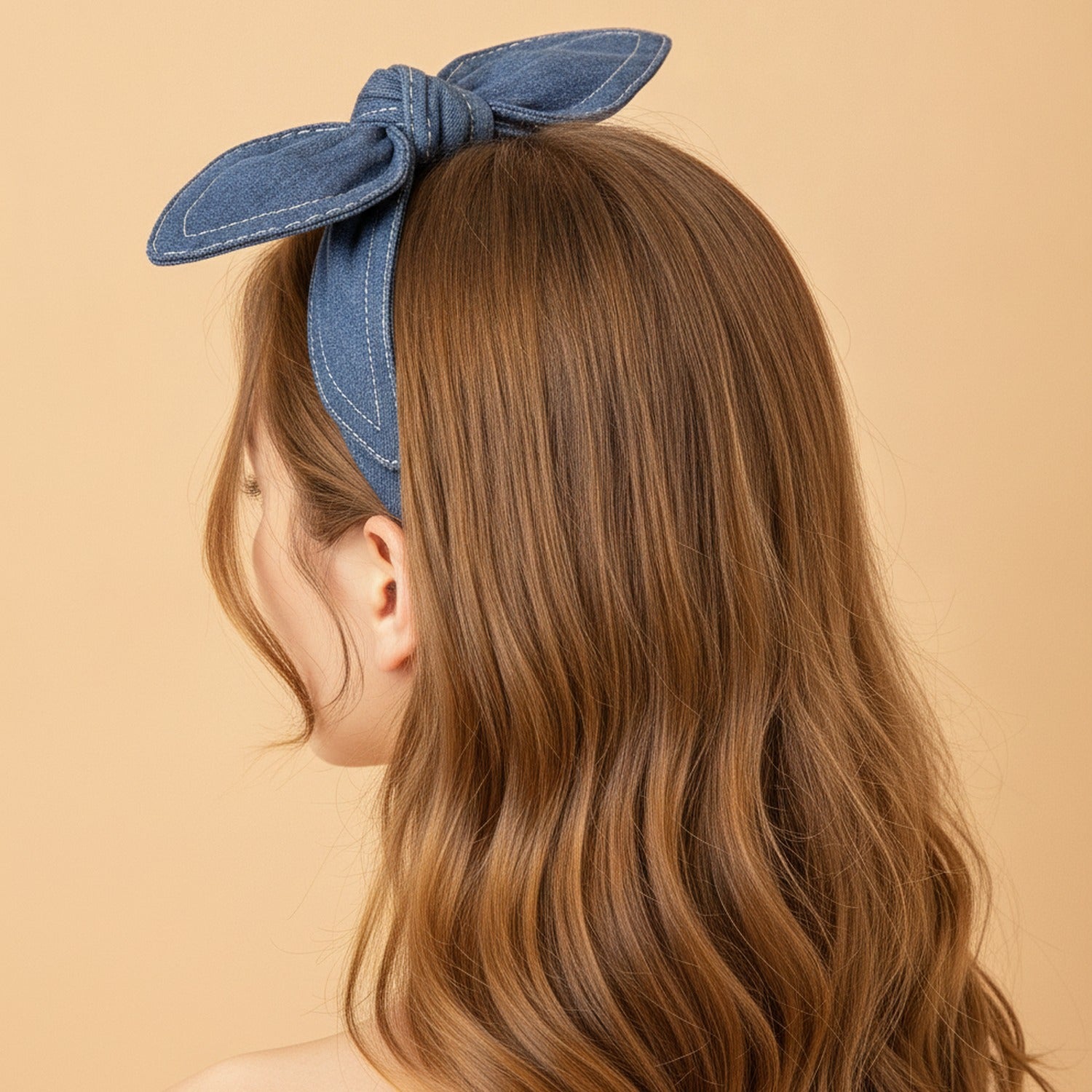 Denim Bunny Ear Knot Headband - Medium Wash Denim