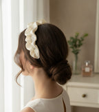 Ruched Fabric Padded Headband - Beige Intestine Ruffle 6cm – hair accessories (view 2)