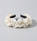 Ruched Fabric Padded Headband - Beige Intestine Ruffle 6cm – hair accessories (view 1)