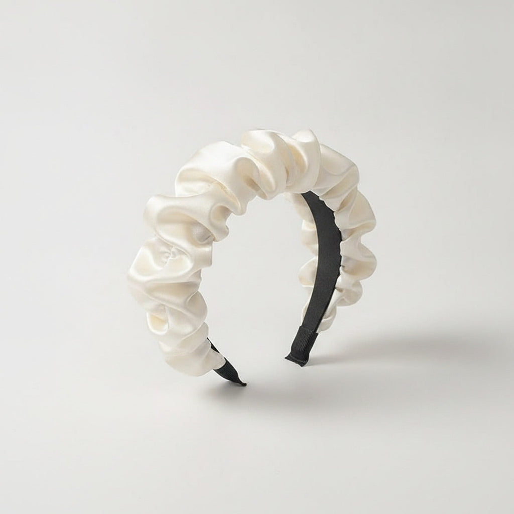 Ruched Fabric Padded Headband - Beige Intestine Ruffle 6cm