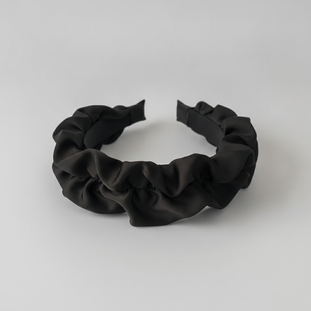 Ruched Fabric Padded Headband - Black Intestine Ruffle 6cm – hair accessories (view 1)
