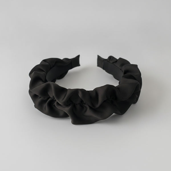 Ruched Fabric Padded Headband - Black Intestine Ruffle 6cm
