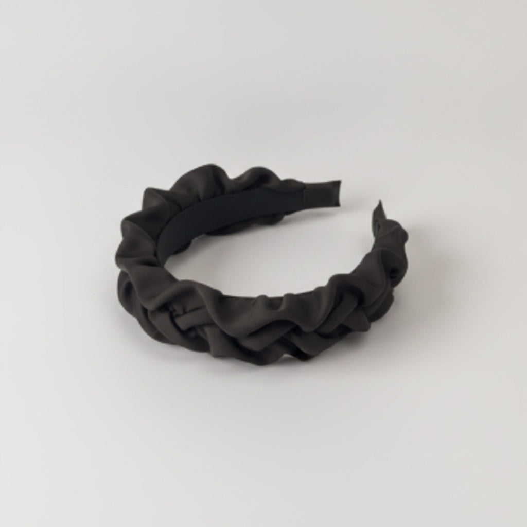 Ruched Fabric Padded Headband - Black Intestine Ruffle 6cm
