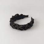 Ruched Fabric Padded Headband - Black Intestine Ruffle 6cm