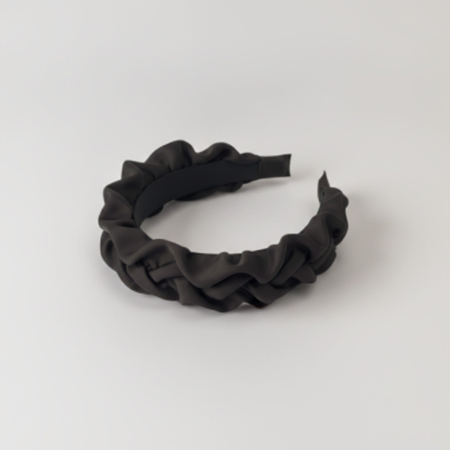 Black Ruched Fabric Padded Headband - Black Intestine Ruffle 6cm