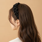 Ruched Fabric Padded Headband - Black Intestine Ruffle 6cm