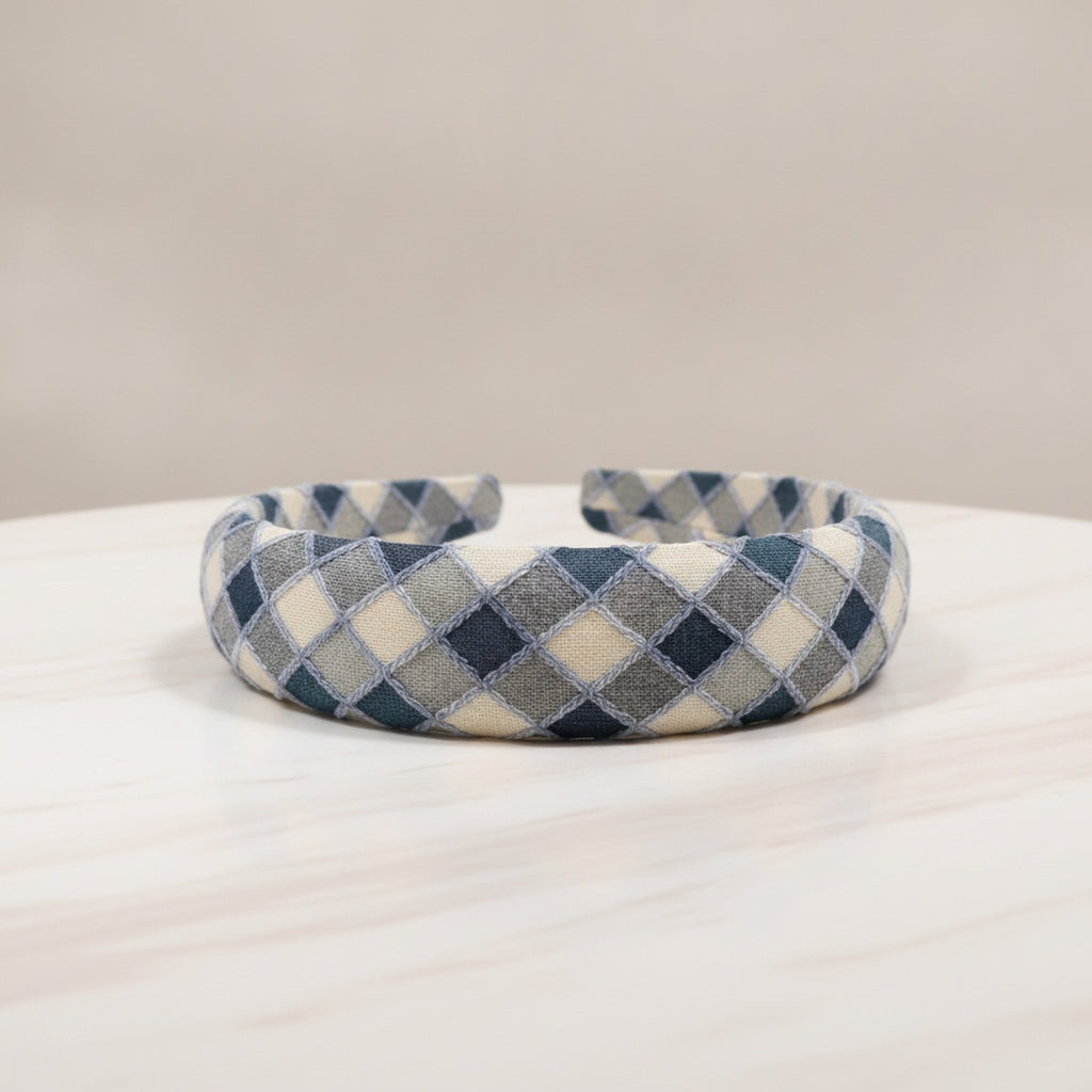 Quilted Padded Headband - Blue Check