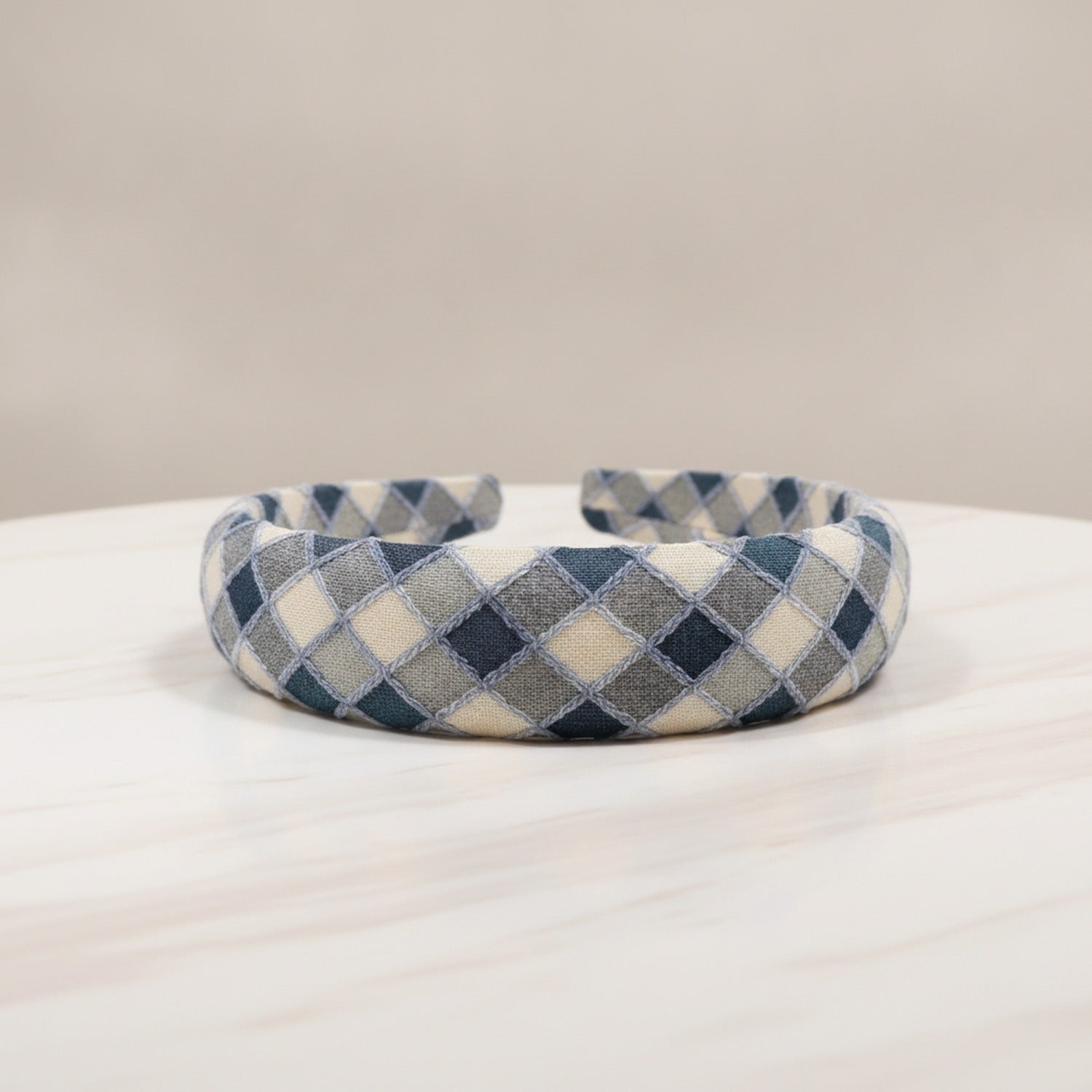 Quilted Padded Headband - Blue Check