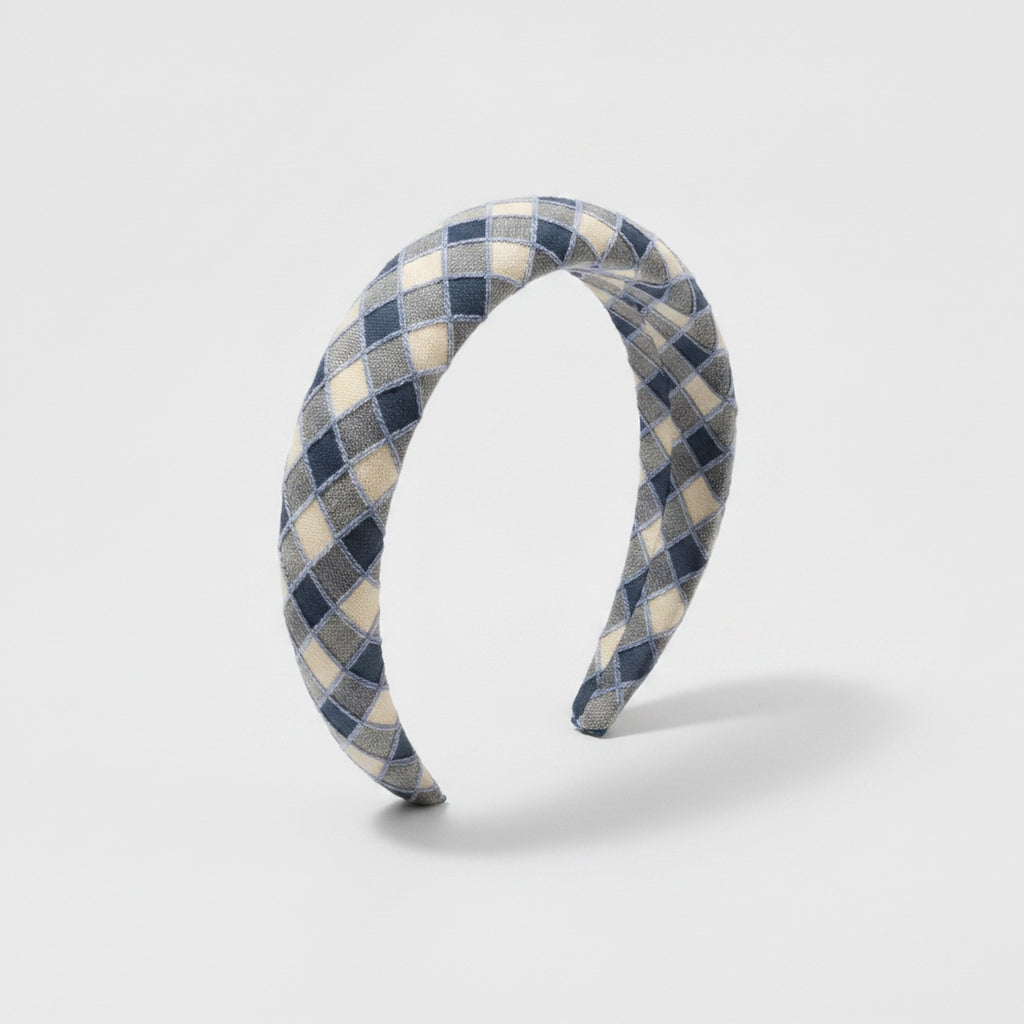 Quilted Padded Headband - Blue Check