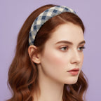 Quilted Padded Headband - Blue Check