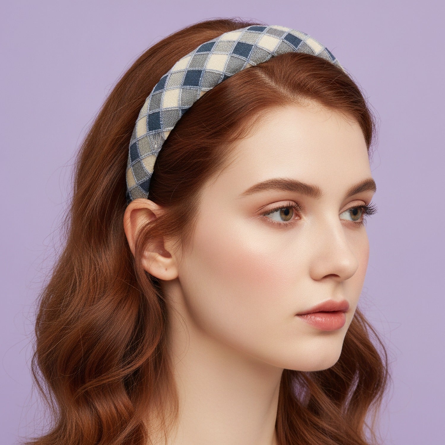 Quilted Padded Headband - Blue Check