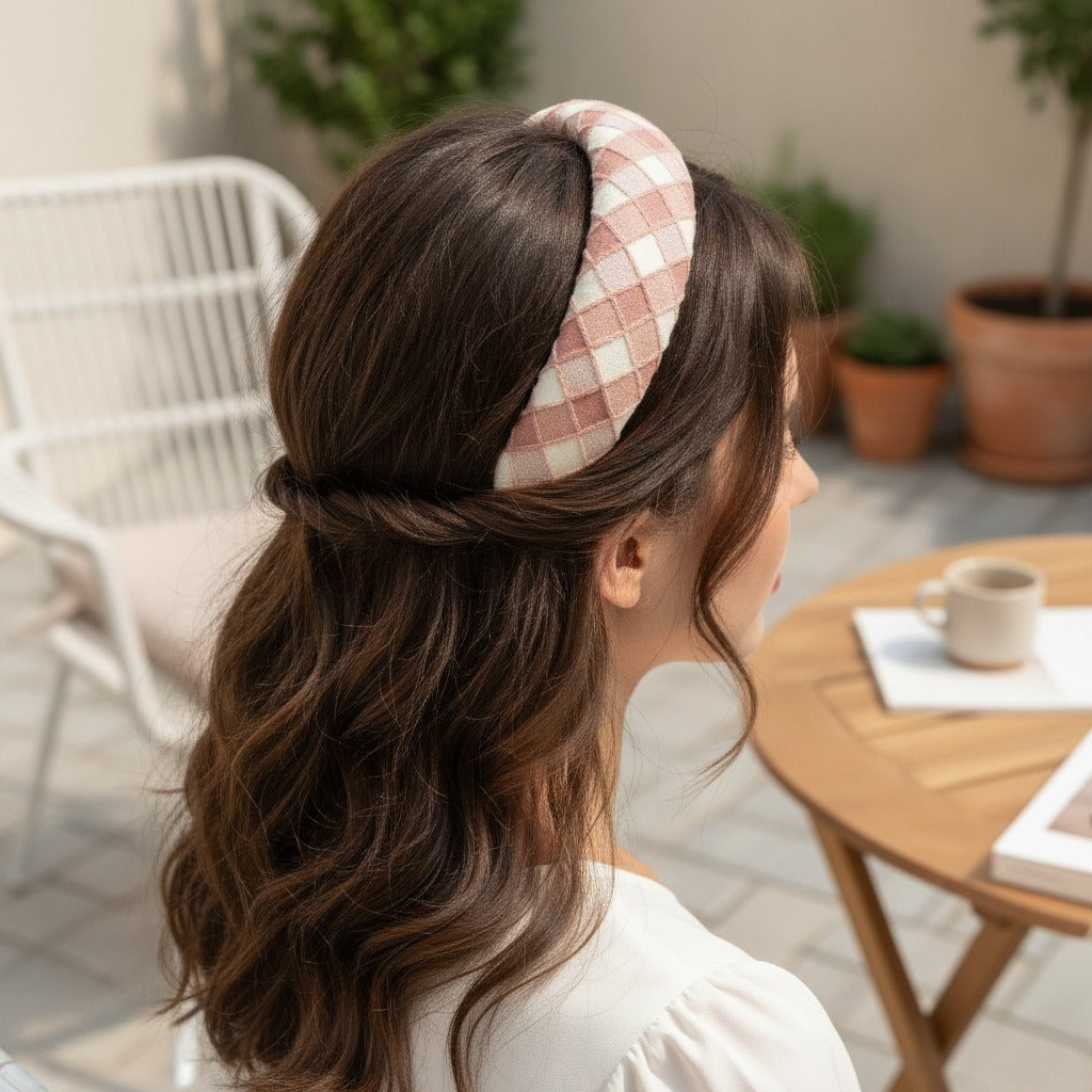Quilted Padded Headband - Pink Plaid – hair accessories (view 2)