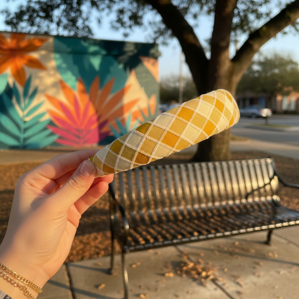 Quilted Padded Headband - Yellow Grid – hair accessories (view 3)