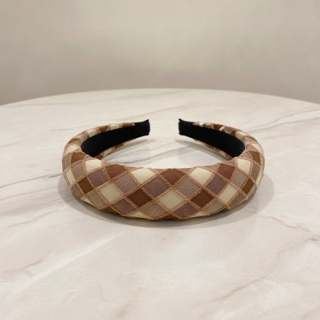 Quilted Padded Headband - Yellow Grid