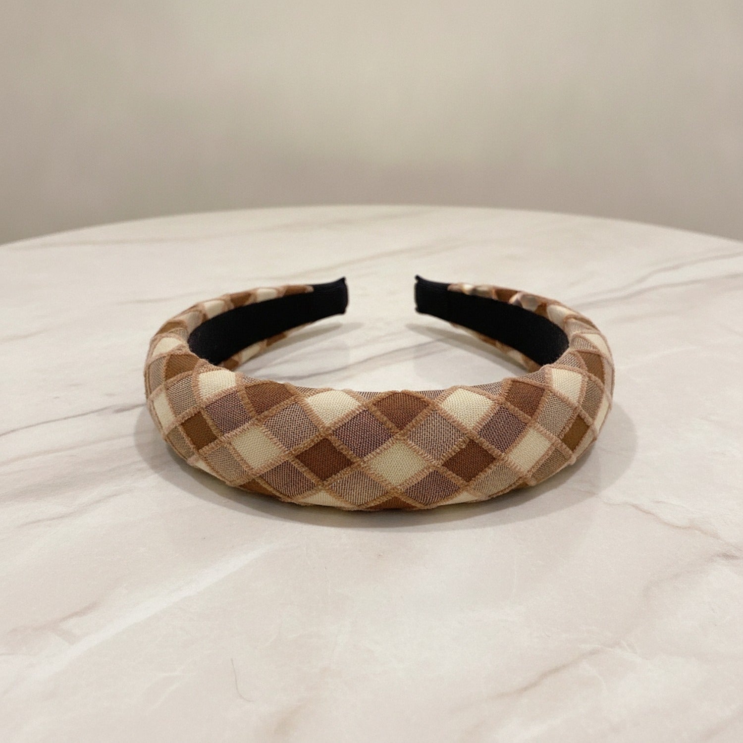 Quilted Padded Headband - Yellow Grid