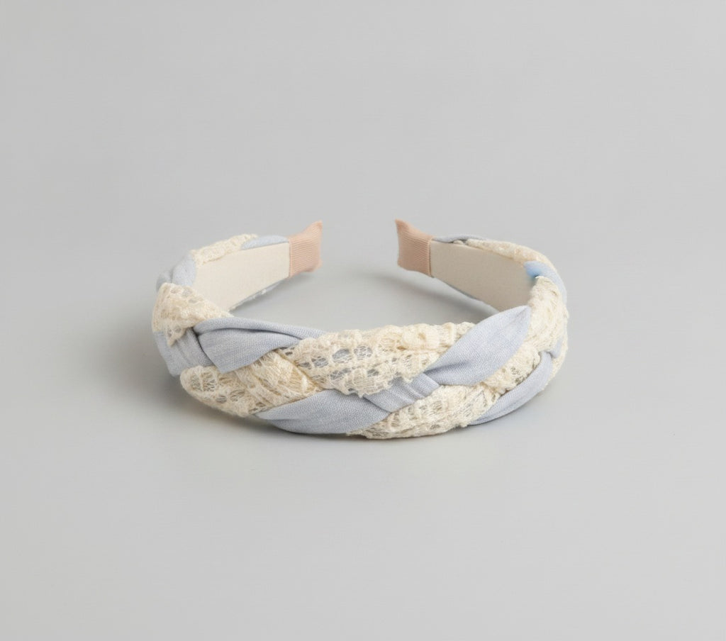 Twisted Lace Padded Headband - Blue – hair accessories (view 1)