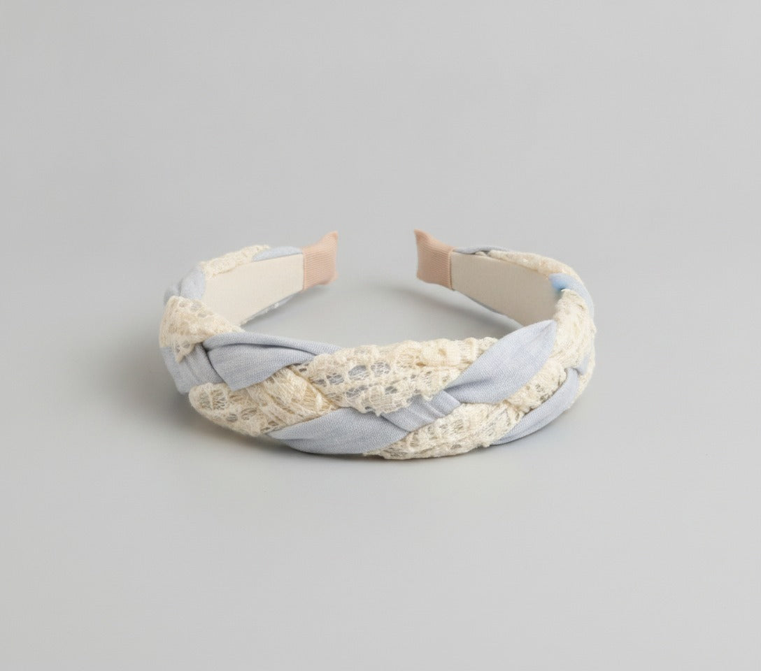 Twisted Lace Padded Headband - Blue – hair accessories (view 1)