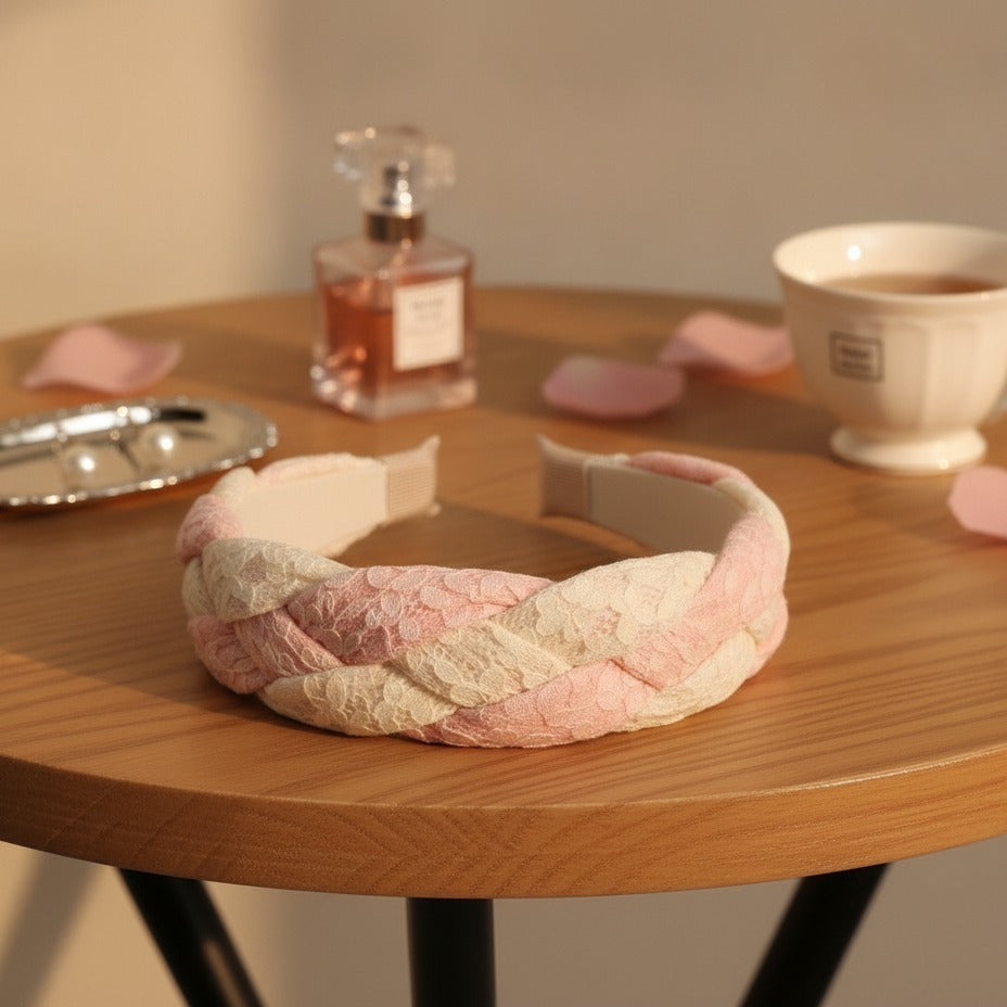 Twisted Lace Padded Headband - Pink – hair accessories (view 2)