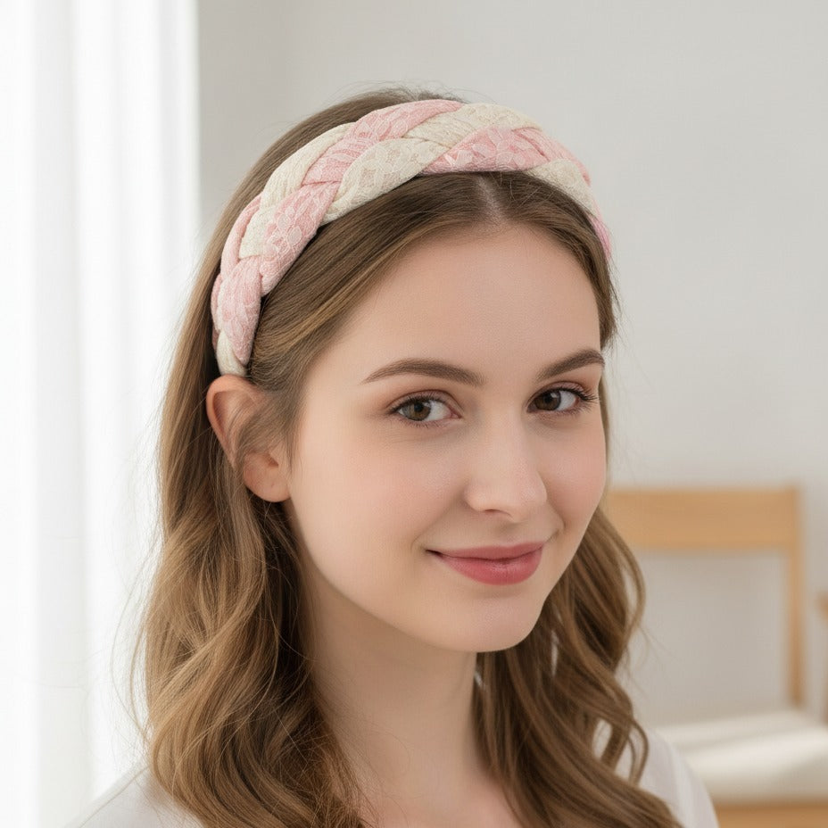 Twisted Lace Padded Headband - Pink – hair accessories (view 3)