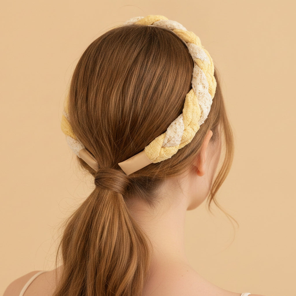 Twisted Lace Padded Headband - Yellow