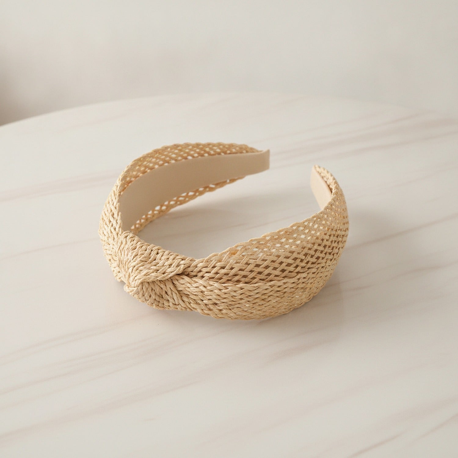 Knit Padded Headband - Beige Woven – hair accessories (view 2)