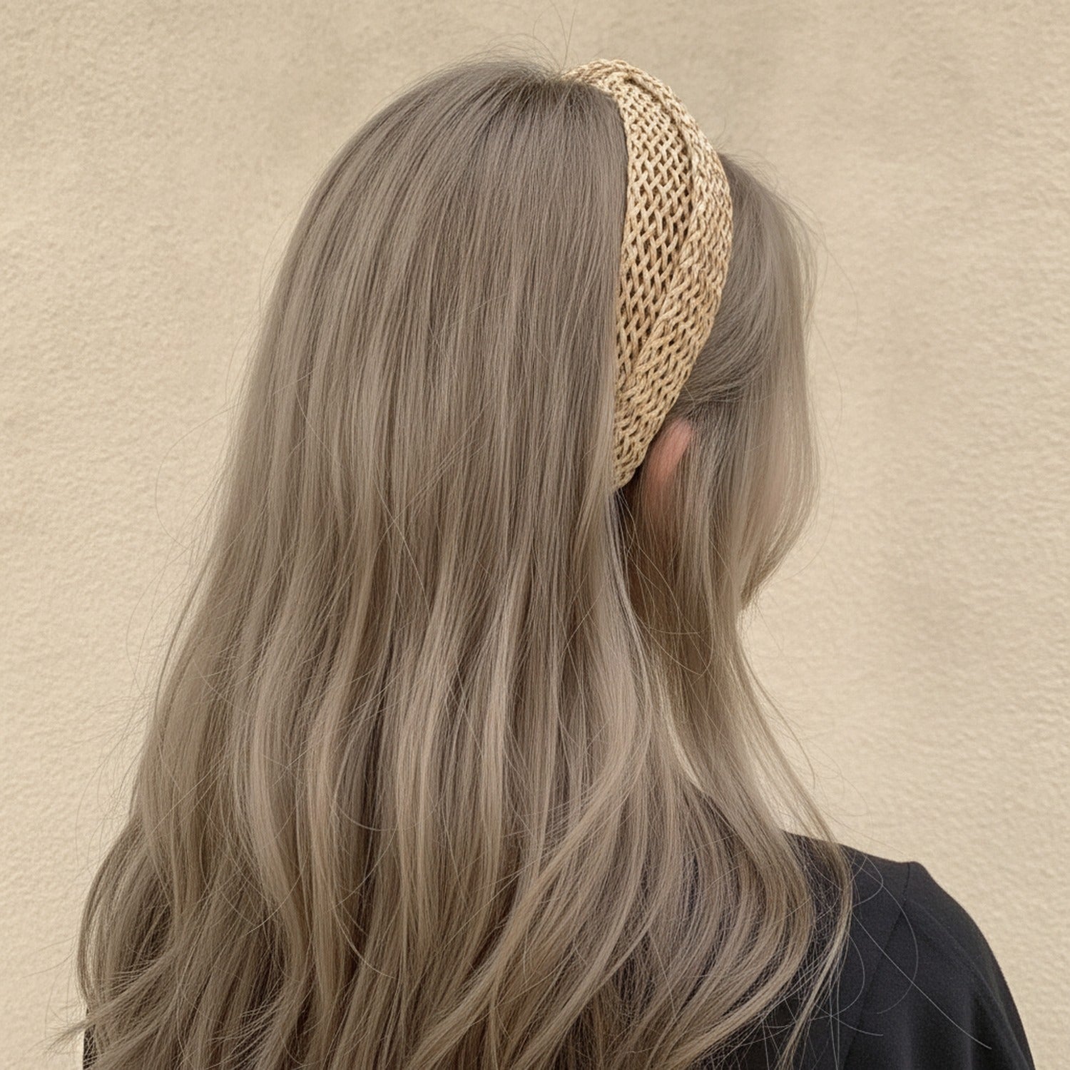 Knit Padded Headband - Beige Woven – hair accessories (view 3)