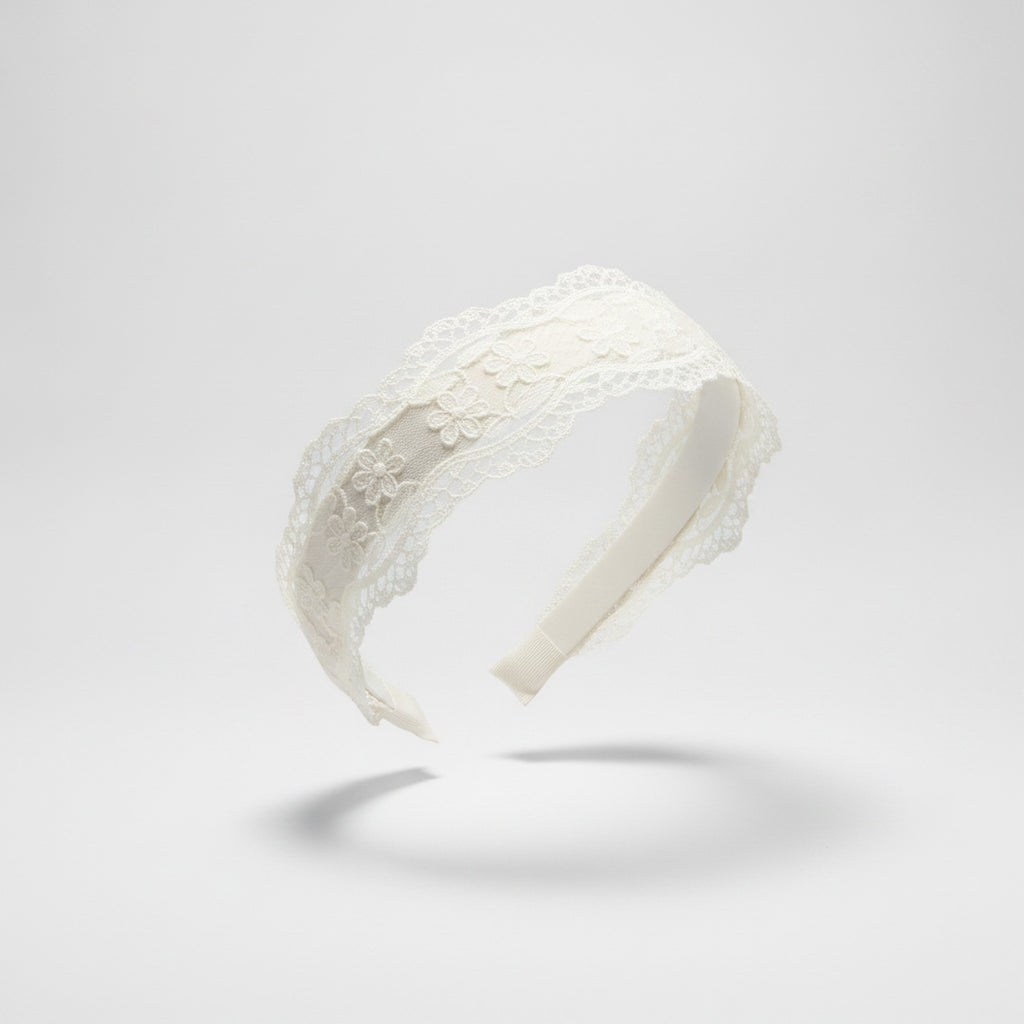 Delicate Lace Floral Crown Headband White – hair accessories (view 1)