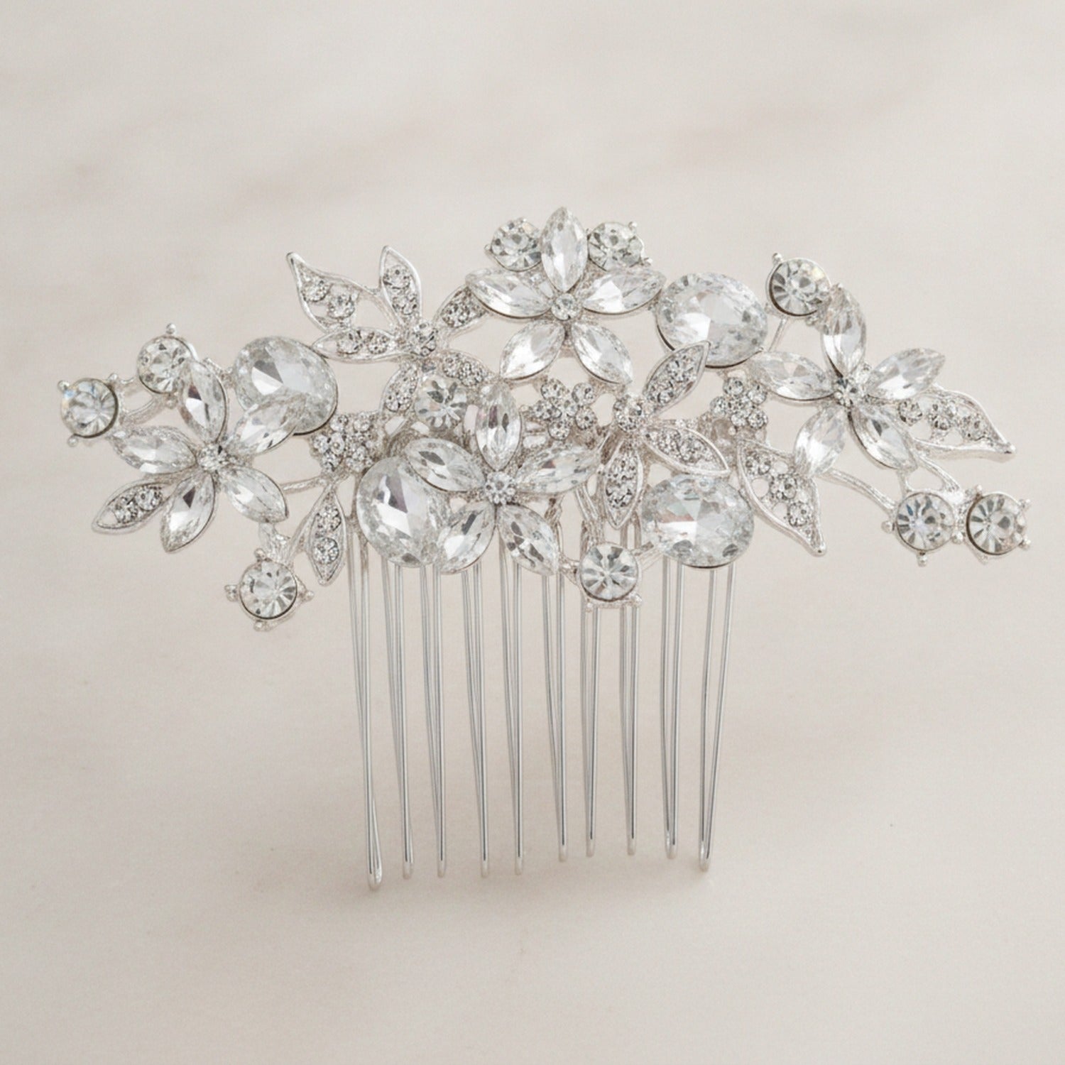Crystallized Flower Hair Comb - Silver – hair accessories (view 2)