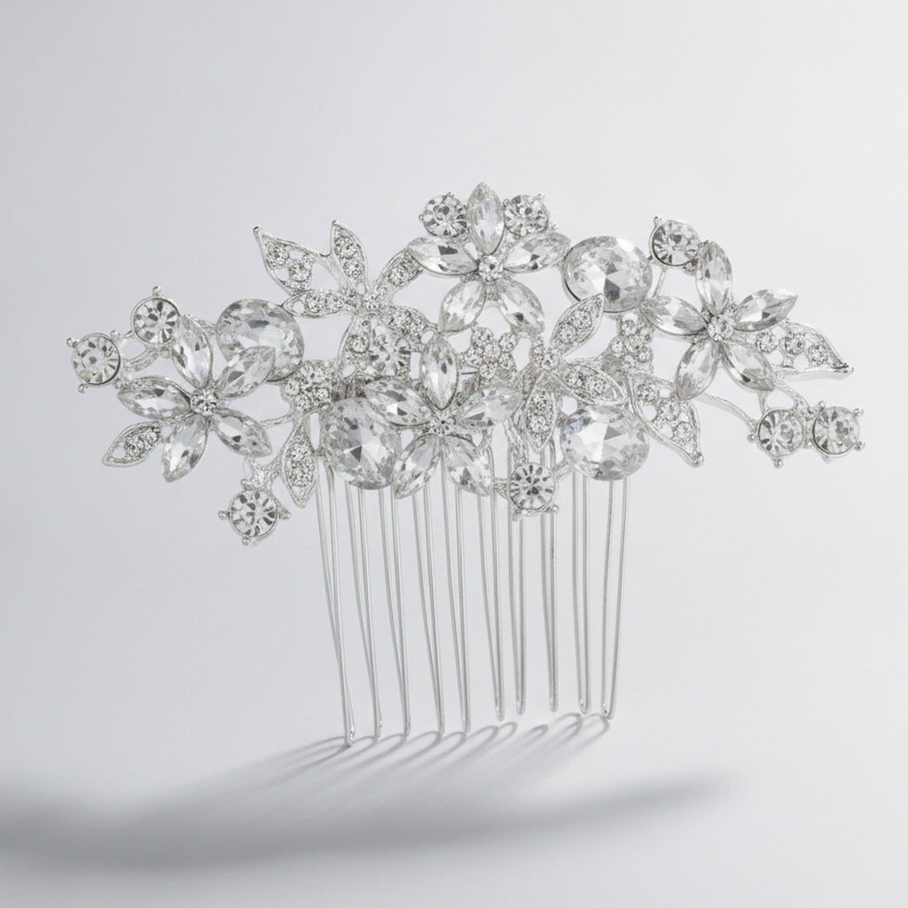 Crystallized Flower Hair Comb - Silver – hair accessories (view 1)